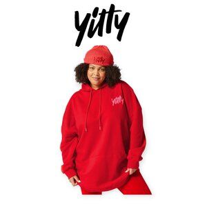 Yitty Oversized Hoodie Dress Red Cotton Fleece Logo Sweatshirt XXL 1X NWT